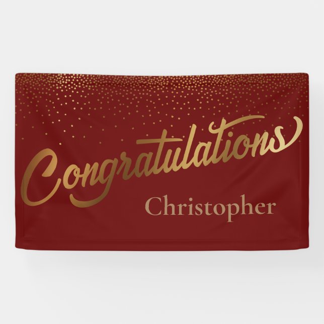 Banderoles Félicitations avec confettis dorés bordeaux (Horizontal)