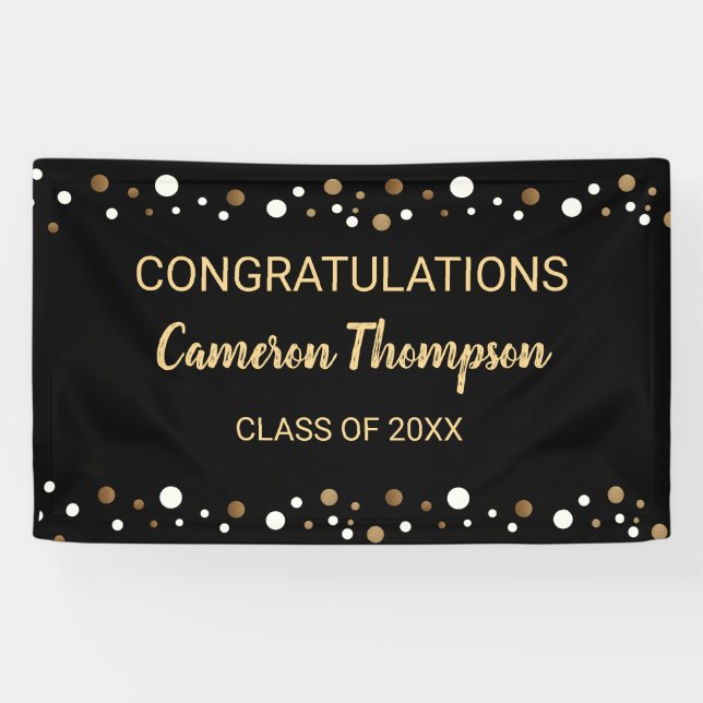 Banderoles Félicitations Black et Gold Graduation Custom (Horizontal)