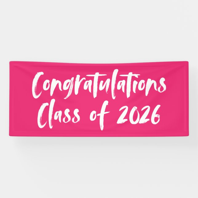 Banderoles Félicitations Classe de 2025 Hot Pink Graduation (Horizontal)