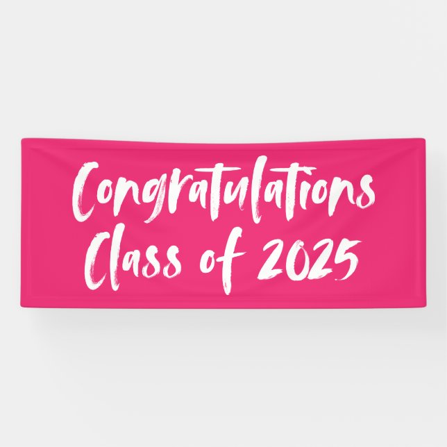 Banderoles Félicitations Classe de 2025 Hot Pink Graduation (Horizontal)