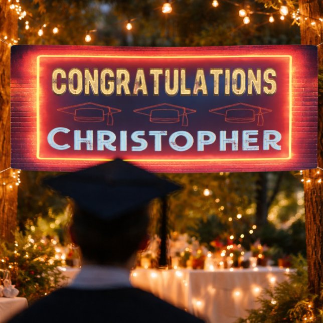 Banderoles Félicitations de remise de diplômes moderne (Cool Neon Looking Congratulations Banner for your graduate. Party decor. )