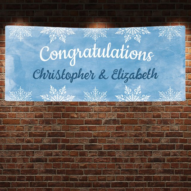 Banderoles Félicitations d'hiver moderne Mariage Fiançailles (Winter Themed Snowflake Congratulations Banner for Engagement / Wedding / Events)
