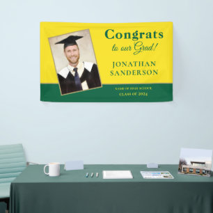 Banderoles Félicitations diplômé nom photo vert jaune