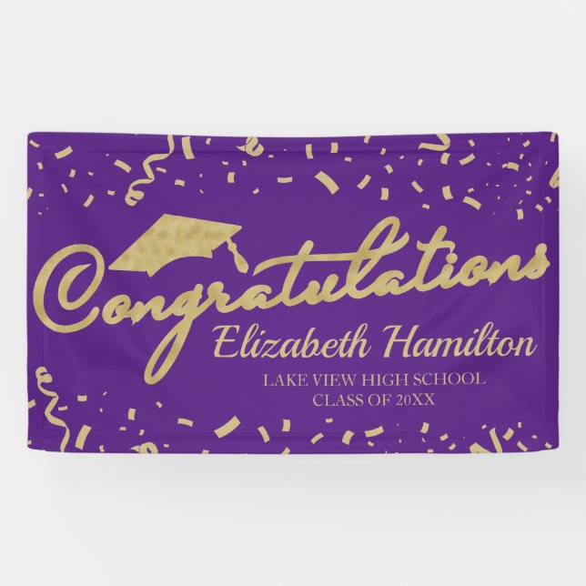 Banderoles Félicitations diplômé or et violet (Horizontal)