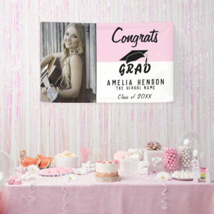 Banderoles Félicitations diplômé rose photo fête de fin d'étu