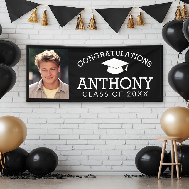 Banderoles Félicitations diplômé Toit de diplômé et photo (Custom Graduation Banner with Photo and Grad Name)