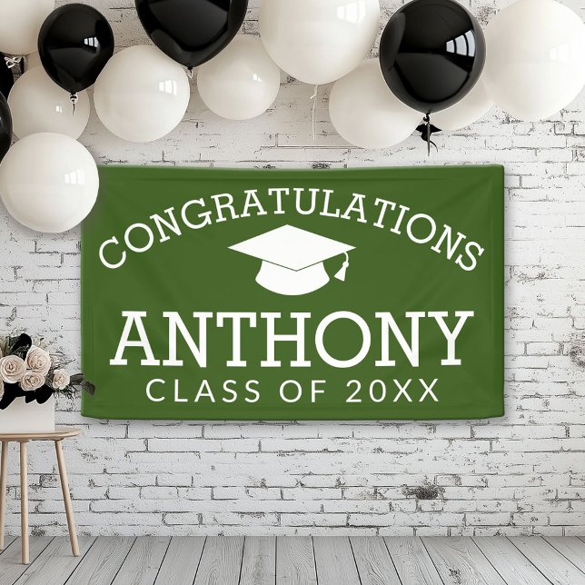 Banderoles Félicitations Diplômé Virtual Graduation green (Custom Graduation Banner for a Grad Party or Open House)
