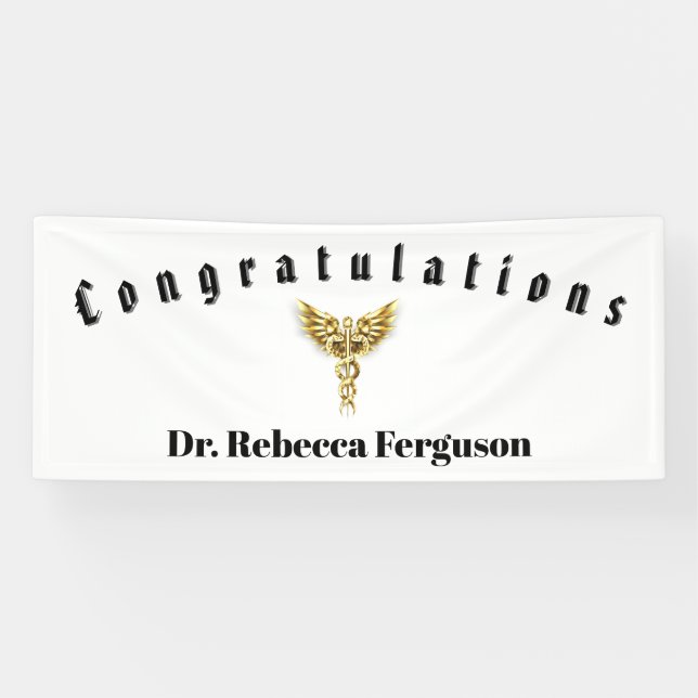 Banderoles Félicitations Docteur Médecin Caducée Or (Horizontal)