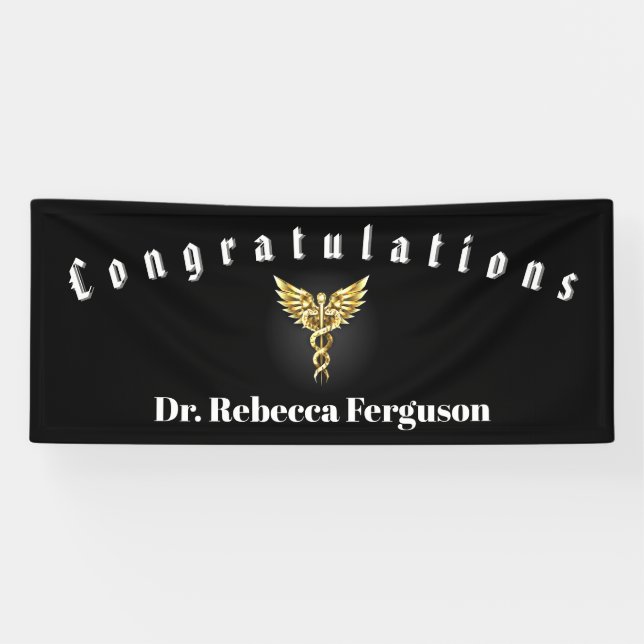 Banderoles Félicitations Docteur Médecin Caducée Or (Horizontal)