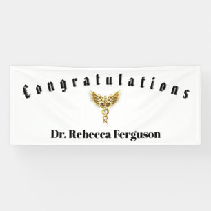 Banderoles Félicitations Docteur Médecin Caduceus Gold