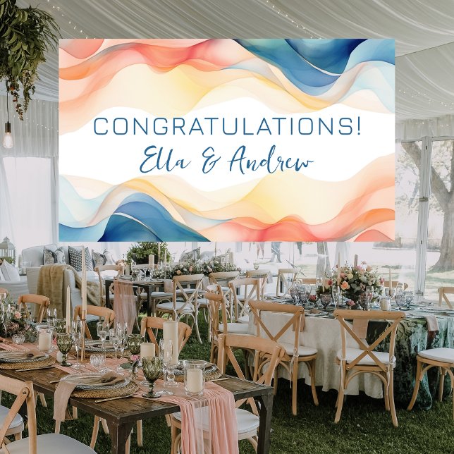 Banderoles Félicitations du Mariage moderne Abstrait Color Wa (Modern Abstract Color Wave - Wedding Reception CONGRATULATIONS Banner)