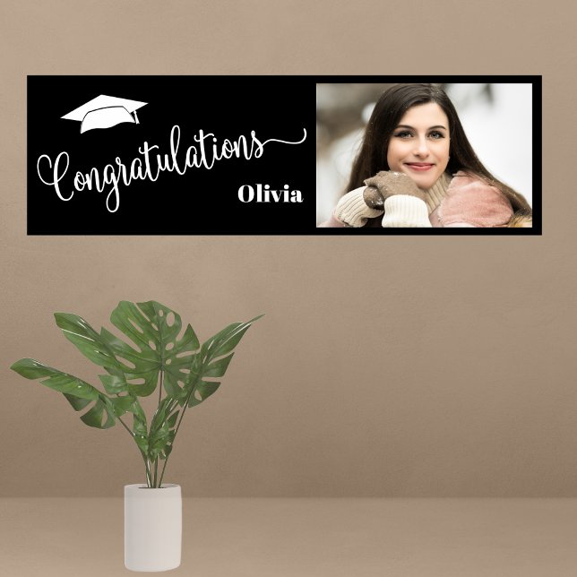Banderoles Félicitations Elegant Photo Graduation (Congratulations Graduation Banner For Parties and Display. Honor your graduate. Add photo..)