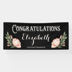 Banderoles Félicitations Fleurs Graduées Rose Noir