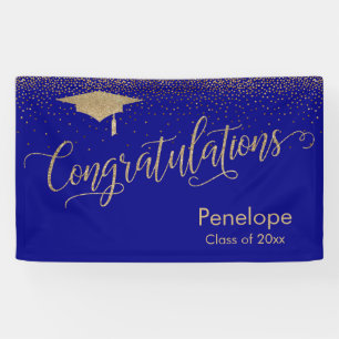 Banderoles Félicitations Gold Confetti Graduation Blue