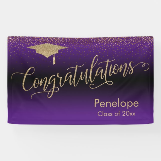 Banderoles Félicitations Gold Confetti Graduation Purple (Horizontal)