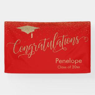 Banderoles Félicitations Gold Confetti Graduation Red