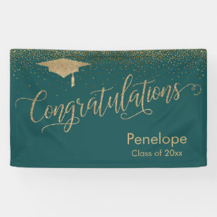 Banderoles Félicitations Gold Confetti Graduation Turquoise