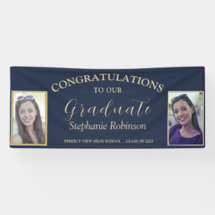 Banderoles Félicitations Gold Script 2 Photo Grad Blue