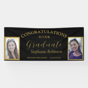 Banderoles Félicitations Gold Script 2 Photo Graduation