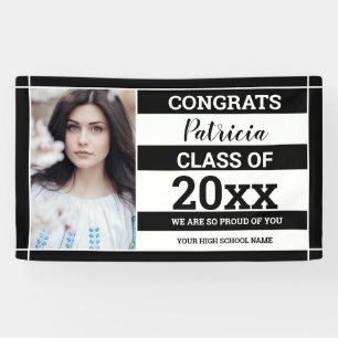 Banderoles Félicitations Grad 2022 Photo Graduation Black Whi