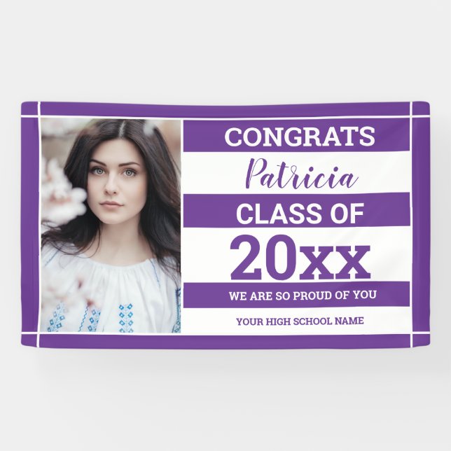 Banderoles Félicitations Grad 2022 Photo Graduation Purple Wh (Horizontal)