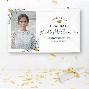Banderoles Félicitations Grad Photo Fleurs Marine Gold Grad