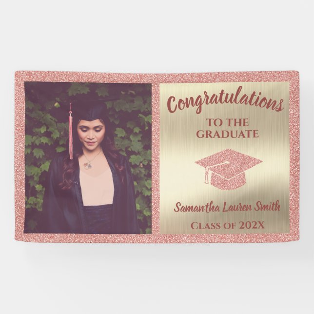Banderoles Félicitations Graduate Class of 2022 Pink Gold (Horizontal)
