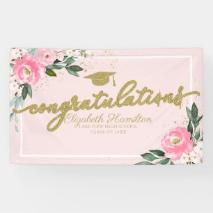 Banderoles Félicitations Hot Pink Floral Graduation Party