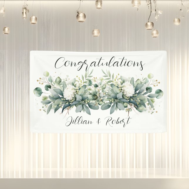Banderoles Félicitations Mariage Fleurs Douces et Verdure  (Soft Floral Greenery Congratulations Wedding Banner)