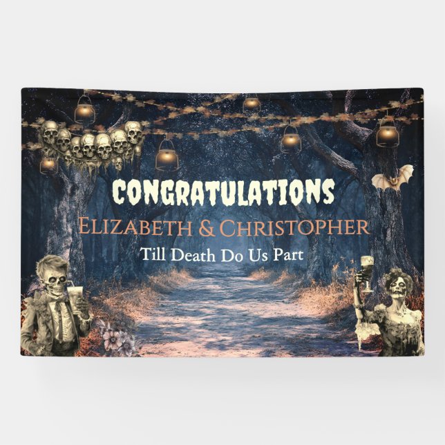 Banderoles Félicitations Mariage gothique zombie Halloween (Horizontal)