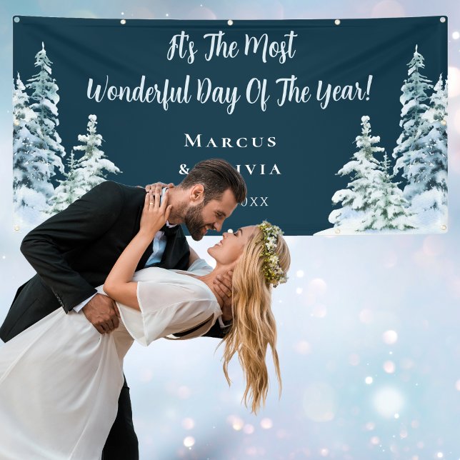 Banderoles Félicitations personnalisables Mariage d'hiver (Winter Wedding Banner)