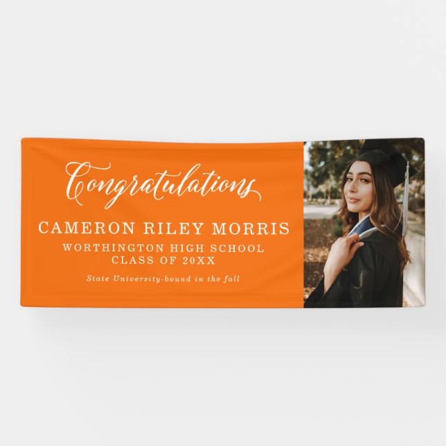Banderoles Félicitations photo de graduation orange (Horizontal)