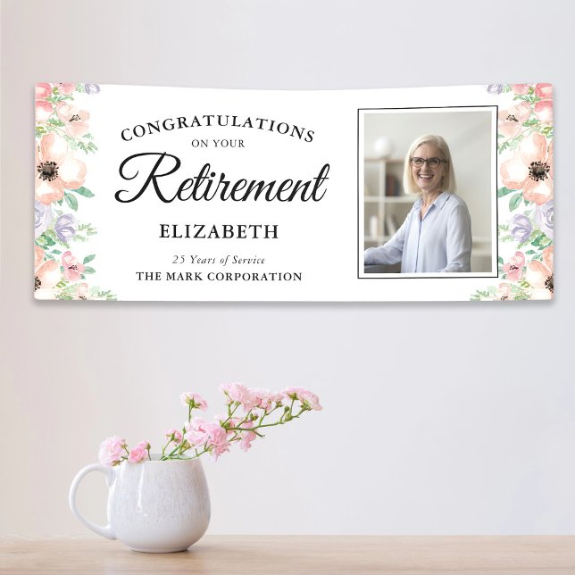 Banderoles Félicitations Photo de retraite Pastel Floral (Créateur téléchargé)