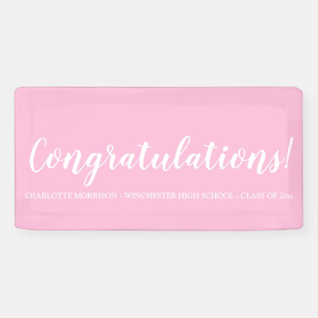 Banderoles Félicitations Pink - graduation de texte de script (Horizontal)