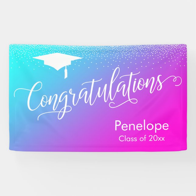 Banderoles Félicitations pour la graduation Aqua et Pink Ombr (Horizontal)