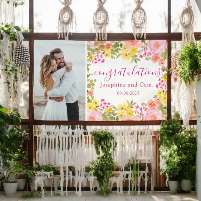 Banderoles Félicitations pour vos fiançailles aquarelle flora (Watercolor Floral Congratulations Engagement Banner)
