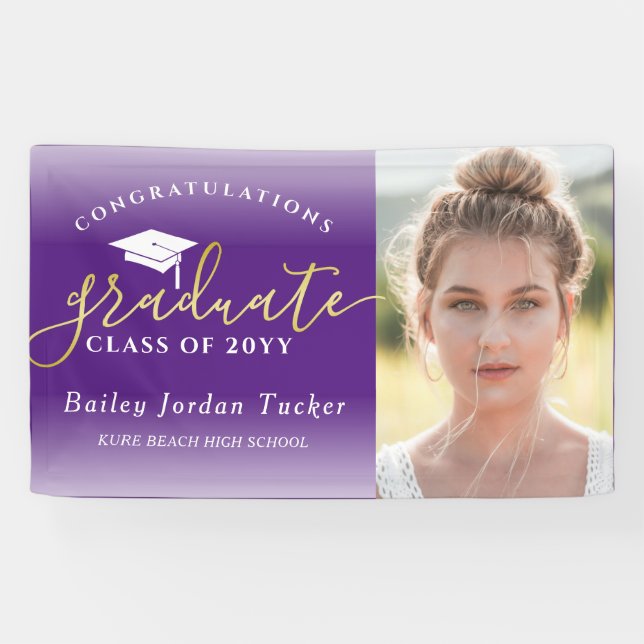 Banderoles Félicitations Purple Gold Photo Graduation (Horizontal)
