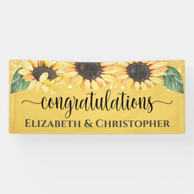 Banderoles Félicitations Rustic Floral Sunflower Mariage Ba (Horizontal)