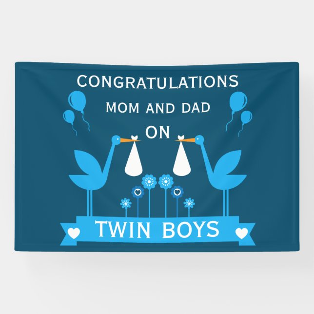 Banderoles Félicitations Stalk Delivery Twin Boy (Horizontal)