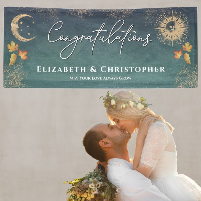 Banderoles Félicitations Sun Moon Fall Engagement Party (Fall Autumn Congratulations Engagement Wedding Banner = Fall in Love)