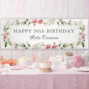 Banderoles Féminin Floral Aquarelle Joyeux 90e Anniversaire
