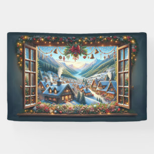 Banderoles Fenêtre sur un village de Noël hivernal de 4 pi