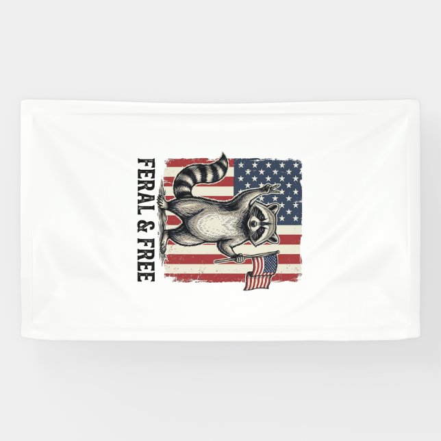 Banderoles Feral and Free Patriotic Raccoon Vintage Shirt Des (Horizontal)