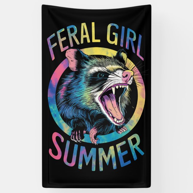 Banderoles Feral Girl été Opossum Tie Dye Raccoon (Vertical)