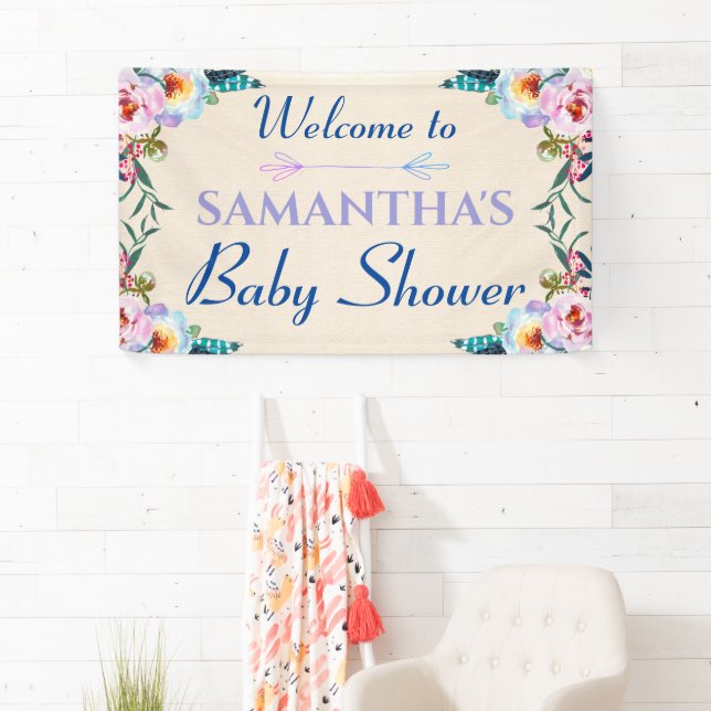 Banderoles Festif Pastel Boho Baby shower Floral Bienvenue (En situation)