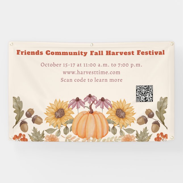 Banderoles Festival de récolte florale d'automne de code QR (Horizontal)