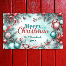 Festive Noël vert ornements Rubans rouges