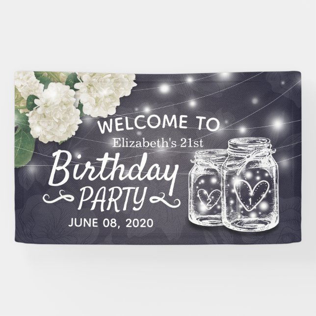 Banderoles Fête Anniversaire Mason Jars String Fleurs (Horizontal)