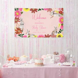 Banderoles Fête Baby Shower Lapins Rose Floral