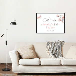 Banderoles Fête bébé Moderne Magnolia Rose Papillon